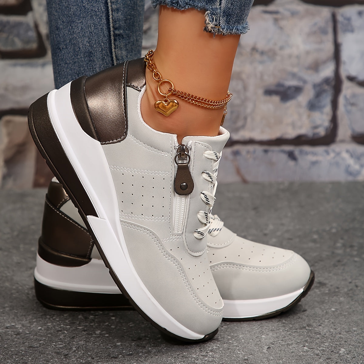 Women’s Cushioned Low-Top Sneakers | Perforated comfort with modern zipper detail